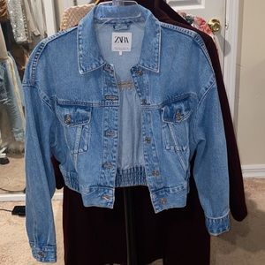 Zara oversized sleeves cropped denim jacket size s